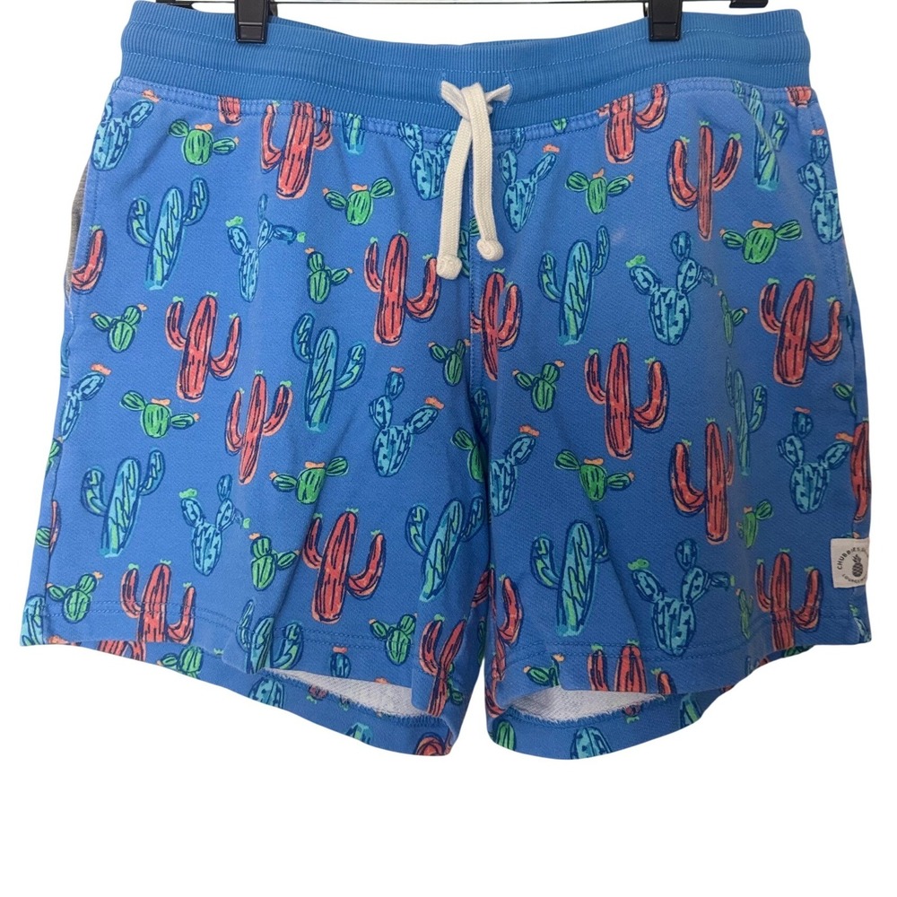 Chubbies Lounge Shorts Blue Cactus Print French Terry Women Medium